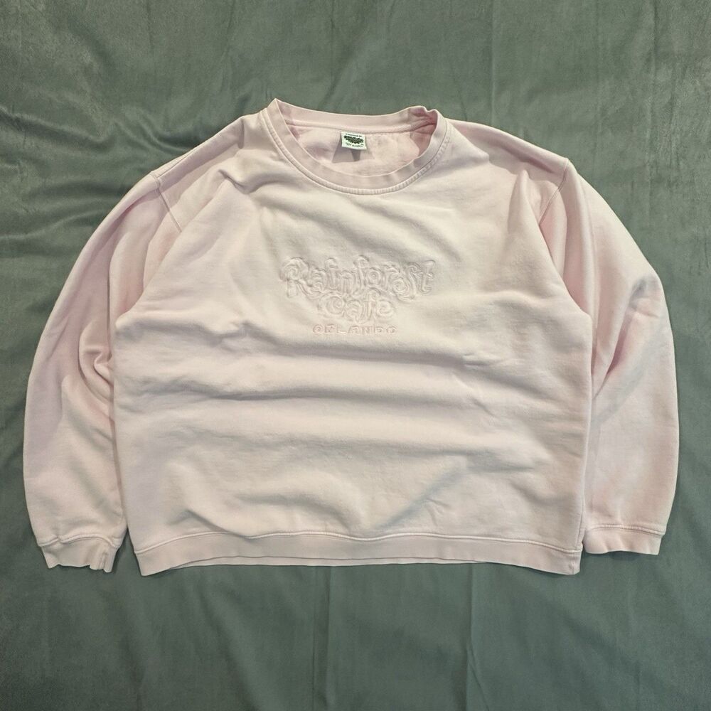 Vintage Rainforest Cafe Sweatshirt Mens XL Pink Embroidered Orlando Crewneck 00s